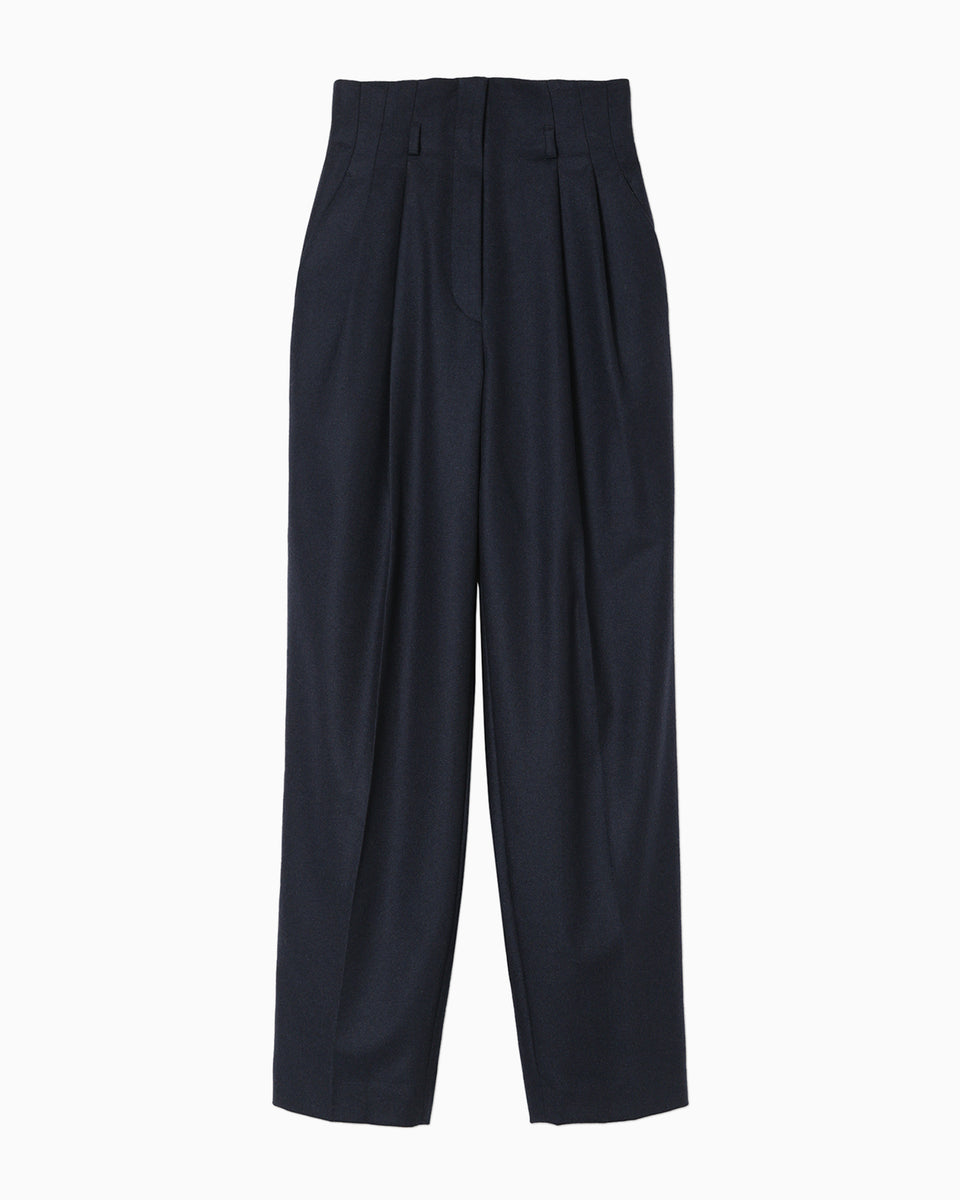 Wool Flannel Wide Tapered Trousers - navy - Mame Kurogouchi