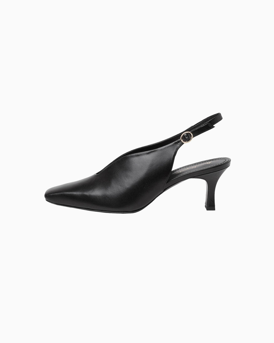 Curved Line Sling Back Heels - black - Mame Kurogouchi