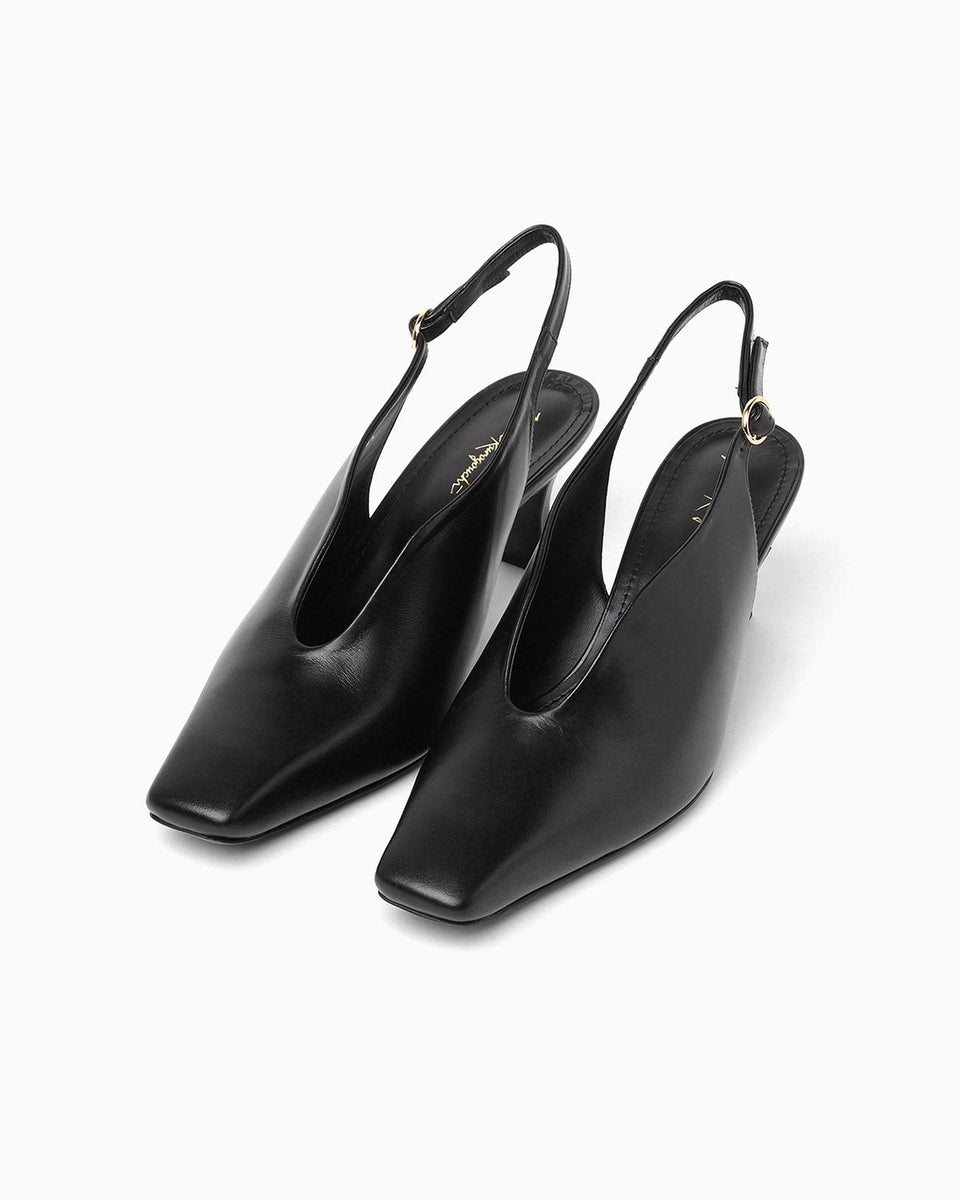 Curved Line Sling Back Heels - black - Mame Kurogouchi