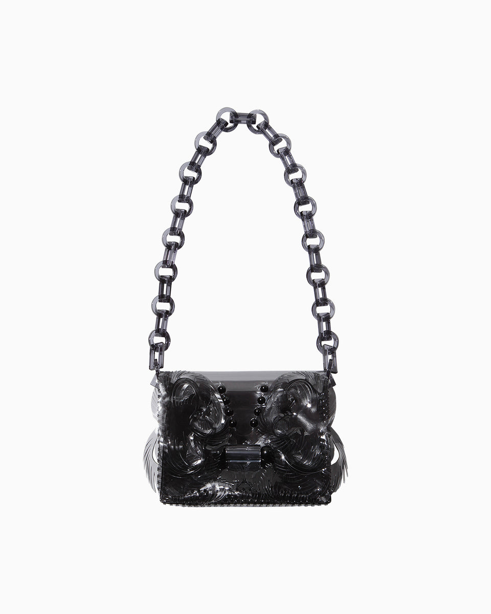 MM-AC095 Transparent Sculptural Mini Chain Bag - black