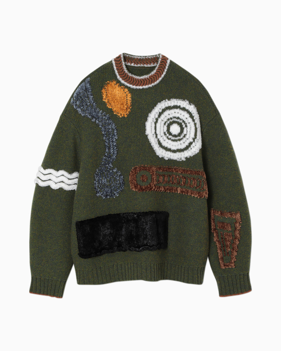 Jomon Pattern Knitted Pullover - khaki - Mame Kurogouchi