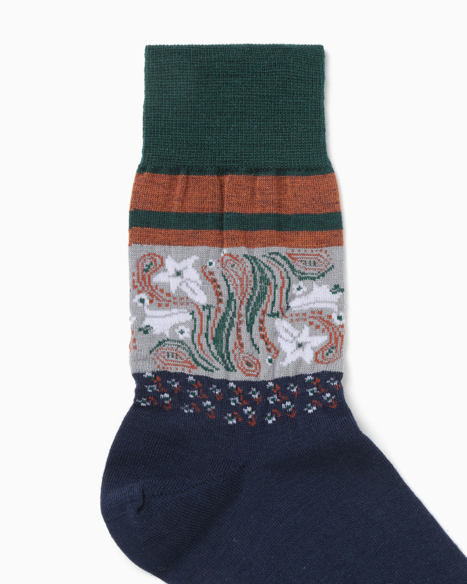 Floral Motif Socks - navy - Mame Kurogouchi
