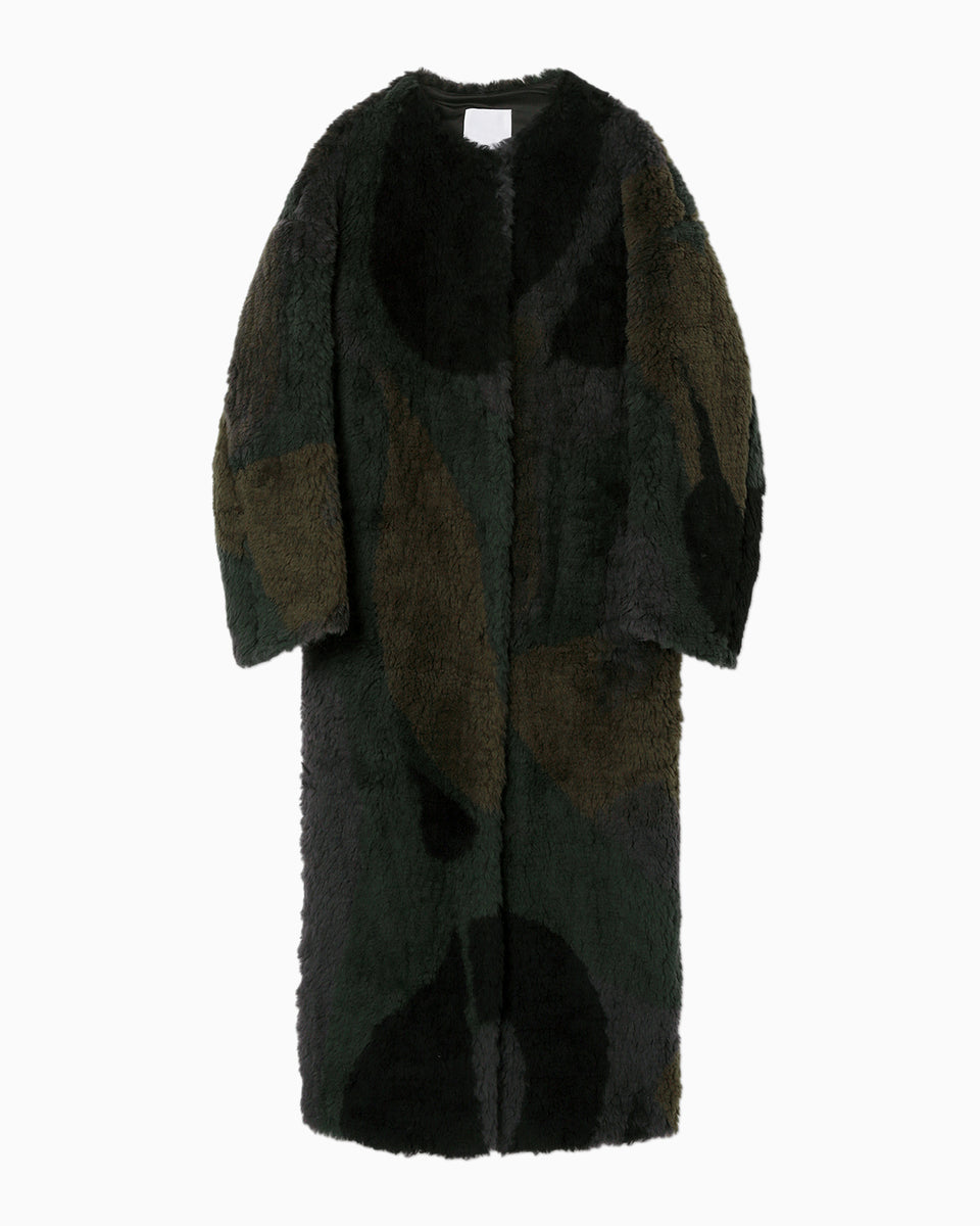 Sliver Knitted Fluffy Wool I-Line Coat - khaki - Mame Kurogouchi