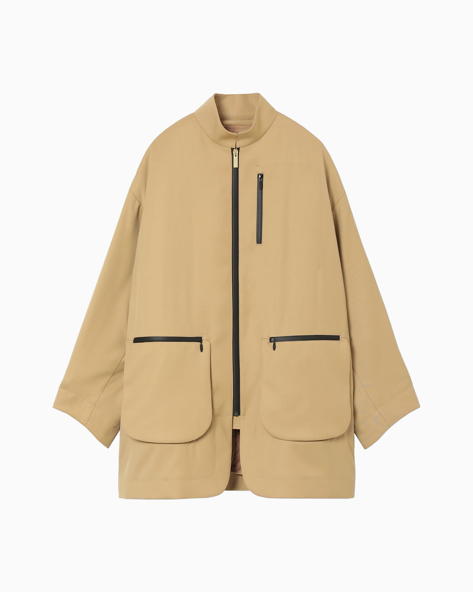 Wool Gabardine Coat With Detouchable Quilted liner - beige - Mame Kurogouchi