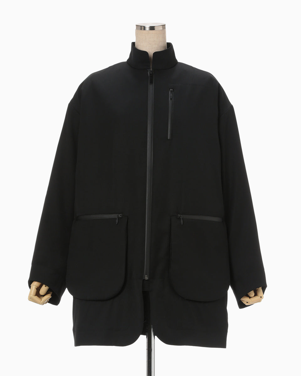 Wool Gabardine Coat With Detouchable Quilted liner - black - Mame Kurogouchi