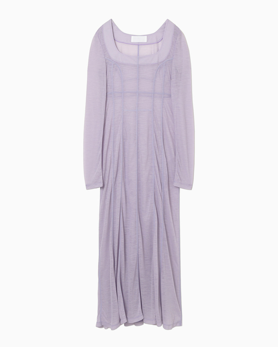 Hybrid Yarn Wool Jersey Square Neck Dress - purple - Mame Kurogouchi