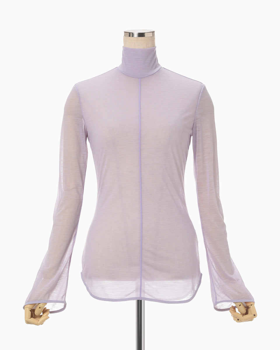 Hybrid Yarn Wool Jersey High Neck Top - purple - Mame Kurogouchi