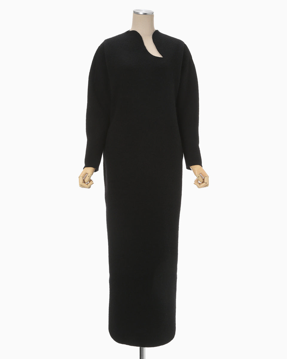 Wool Cashmere Frilled Knitted Dress - black - Mame Kurogouchi