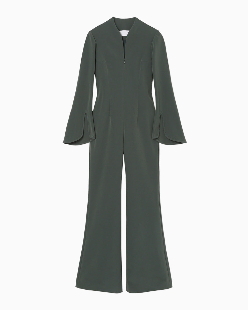 Acetate Polyester Jump Suit - khaki - Mame Kurogouchi