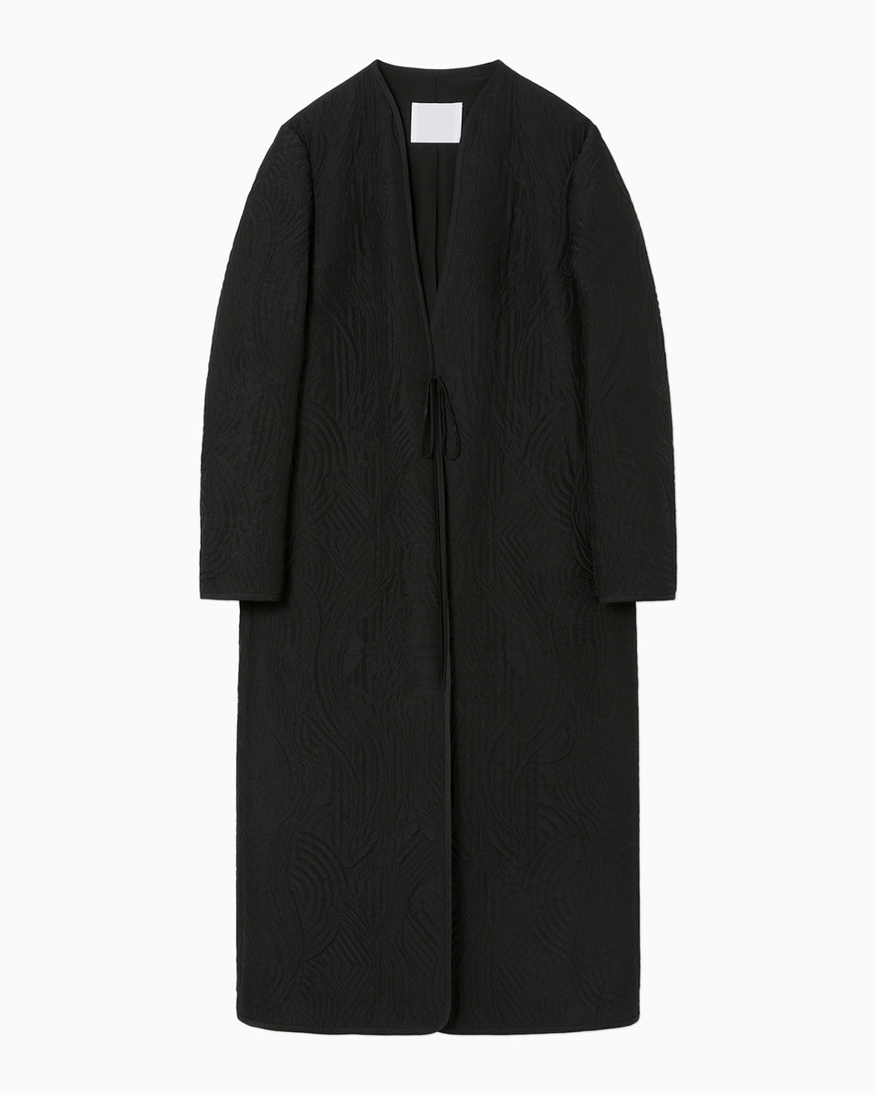 Floral Quilted Silk Coat - black - Mame Kurogouchi