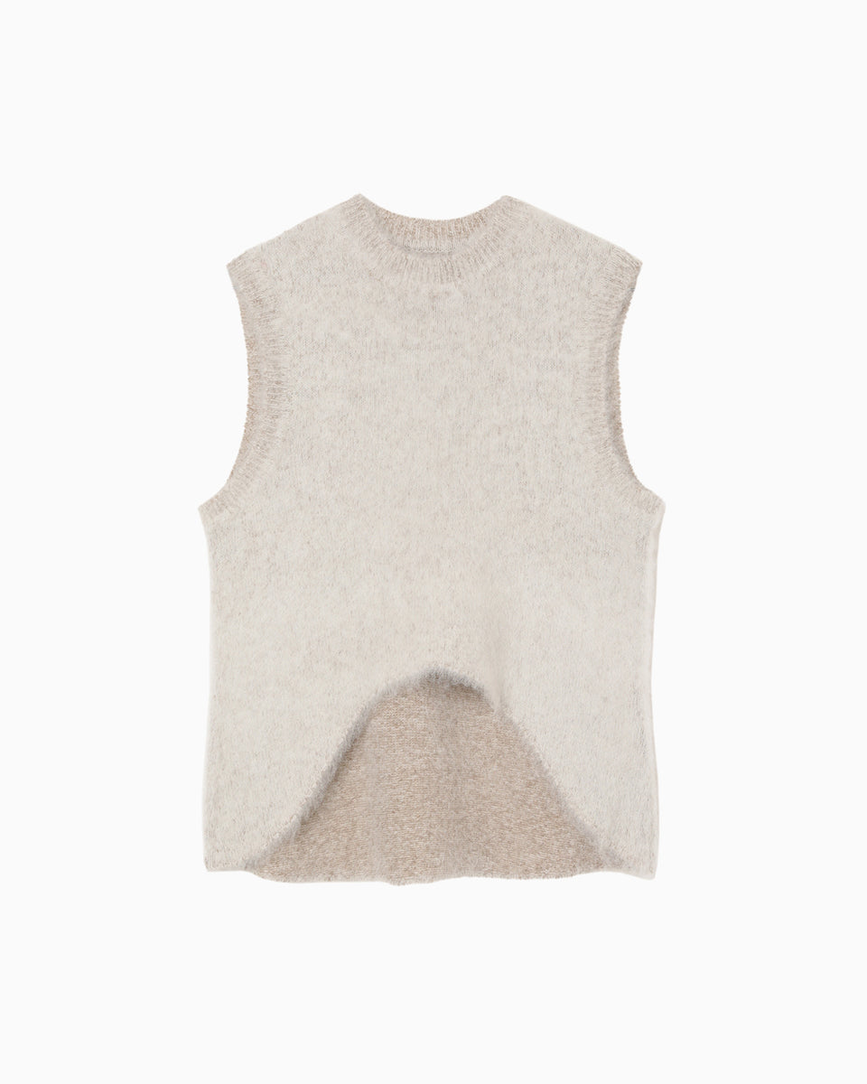 Brused Alpaca Sleeveless Knitted Top - beige - Mame Kurogouchi