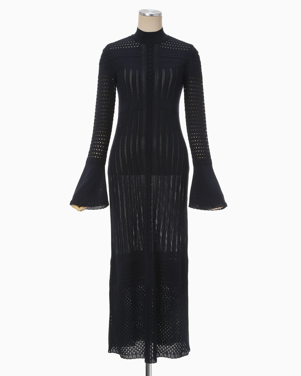 Lace Stripe Knitted Dress - navy - Mame Kurogouchi