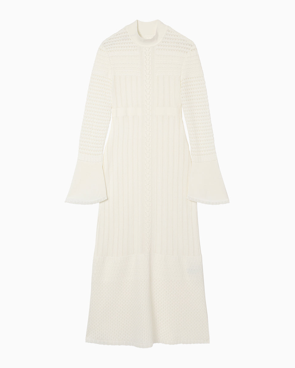 MM23PF-KN727 Lace Stripe Knitted Dress - white