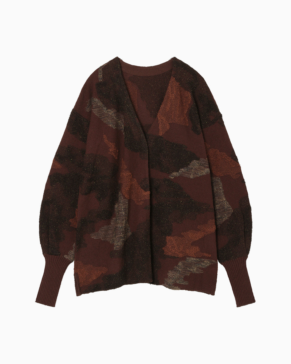 Pile Jacquard Knitted Cardigan - brown - Mame Kurogouchi