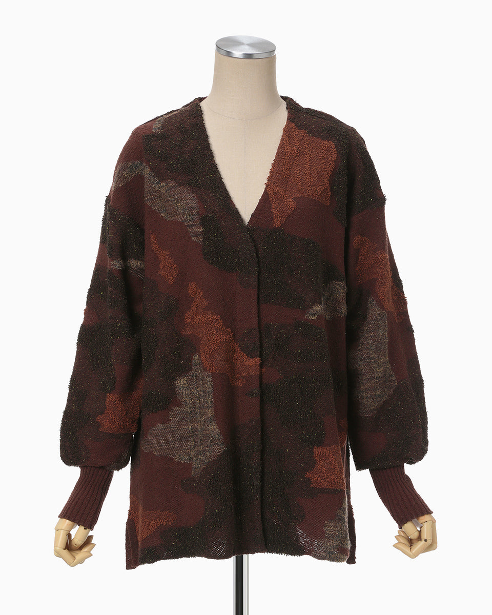 Pile Jacquard Knitted Cardigan - brown - Mame Kurogouchi