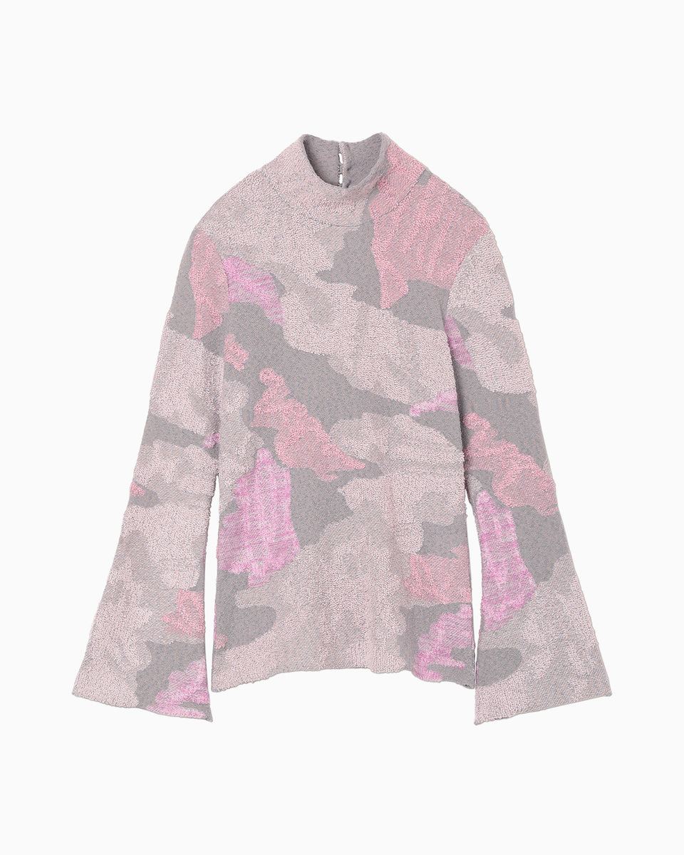 Pile Jacquard Knitted High Neck Top - lavender - Mame Kurogouchi