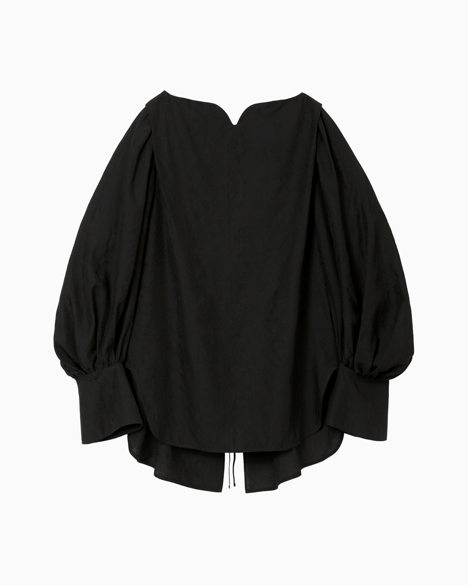 Floral Pattern Silk Rayon Jacquard Laced-Back Blouse - black - Mame  Kurogouchi