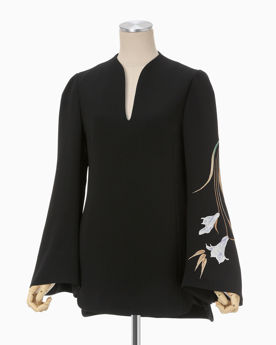 Triacetate Floral Embroidery Blouse - black - Mame Kurogouchi