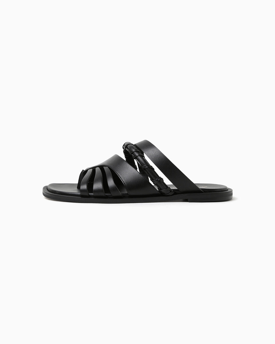 Plait Detailed Leather Sandals - black - Mame Kurogouchi