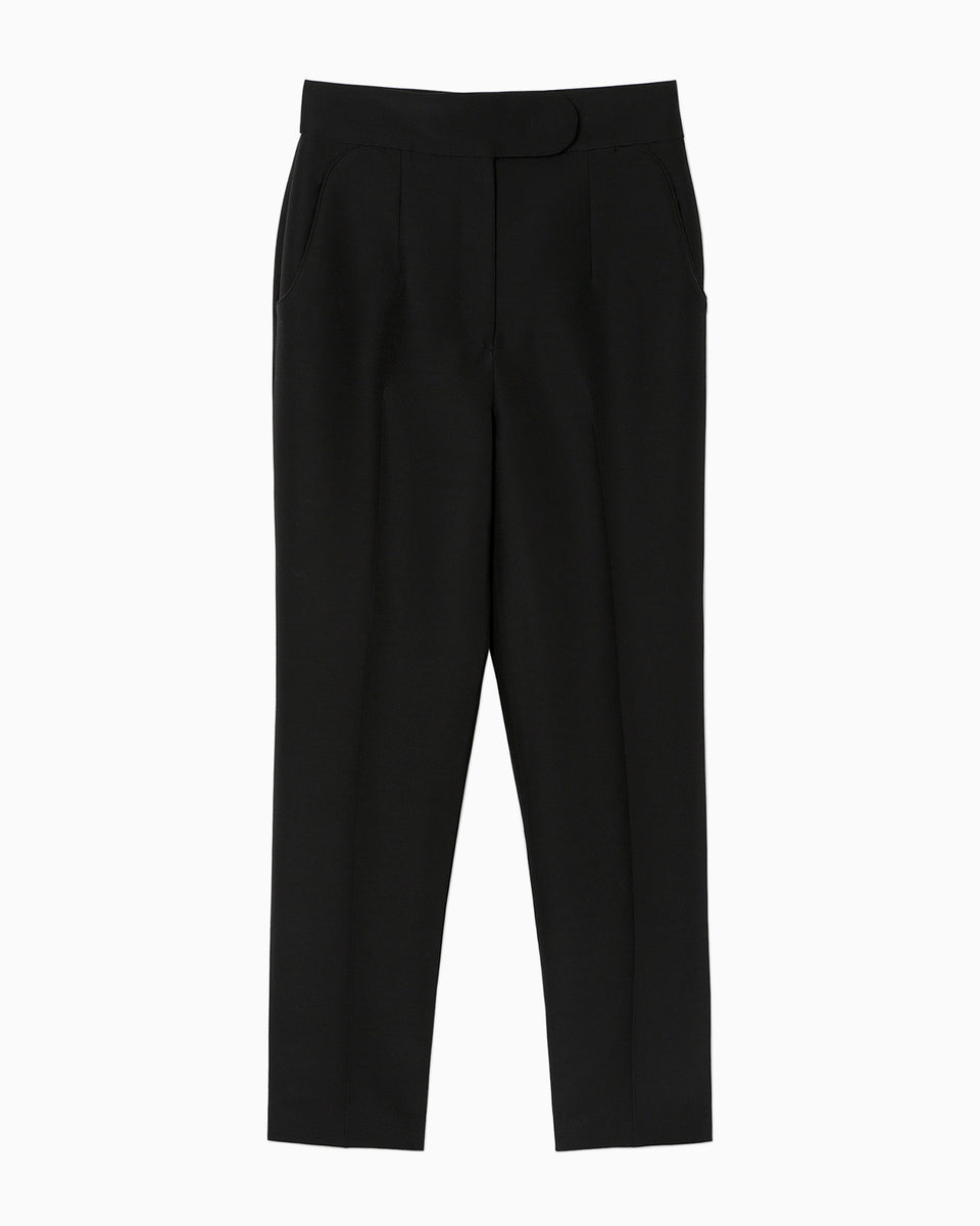 Silk Wool Double Cloth Tapered Trousers - black - Mame Kurogouchi