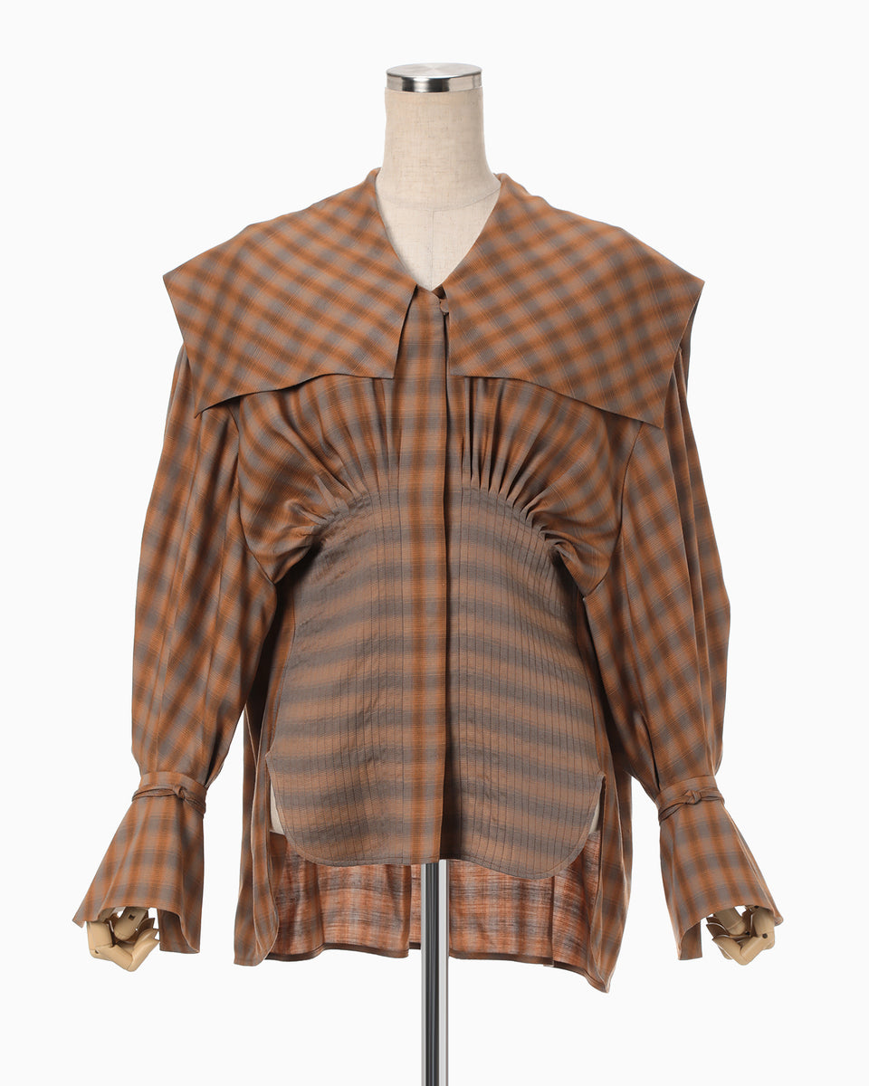 mame kurogouchi 20FW Chequered Shirt With Ribbon Tie brown