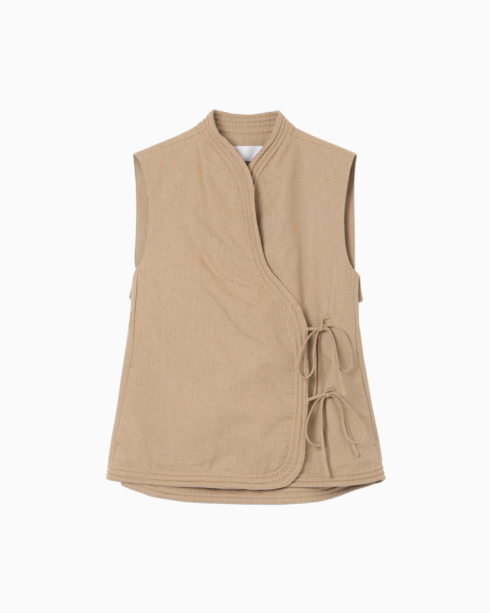 Naturally Coloured Cotton Dobby Vest - beige - Mame Kurogouchi