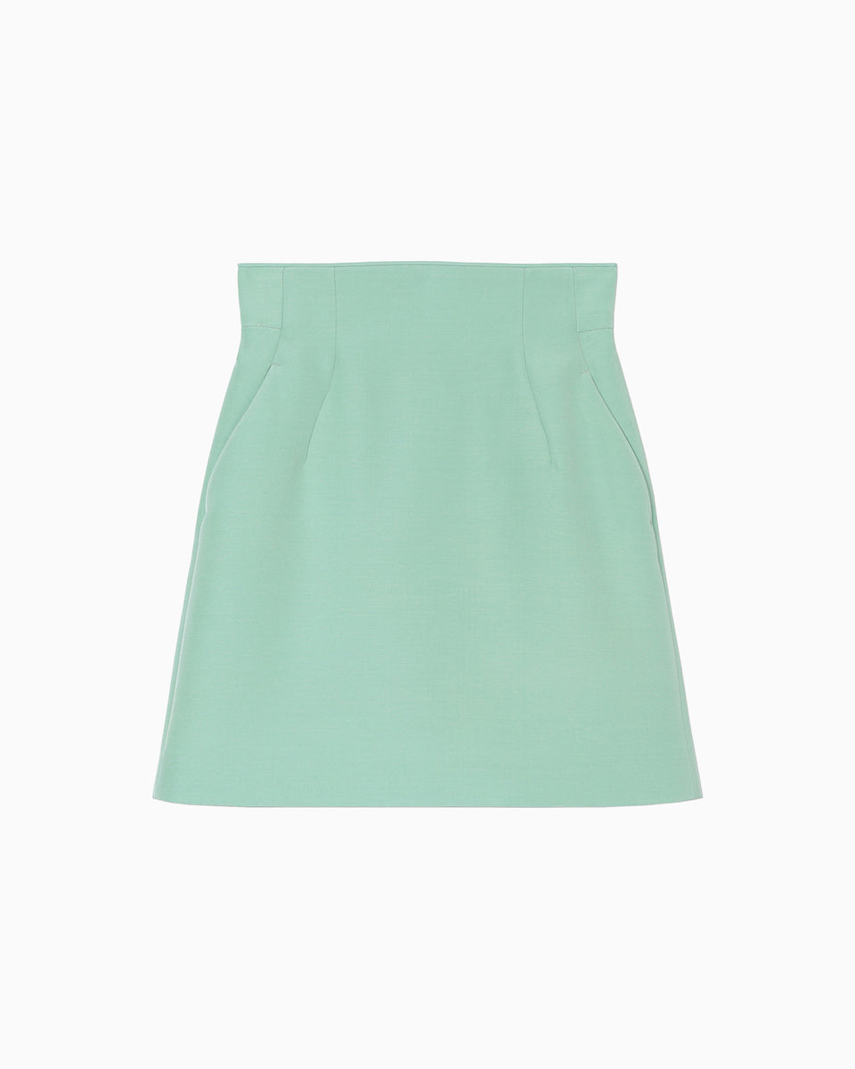 Silk Wool Double Cloth Mini Skirt - mint green - Mame Kurogouchi