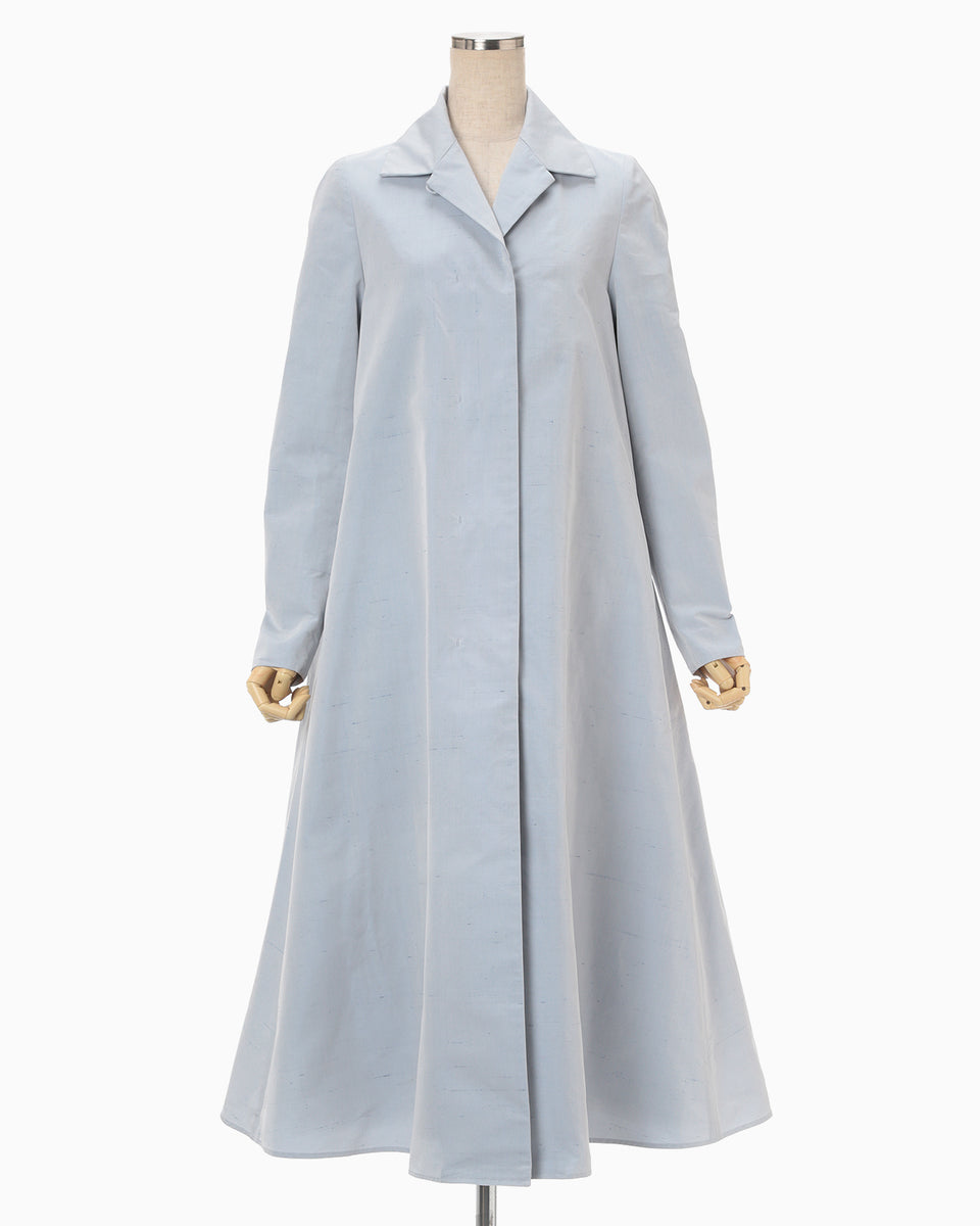 Cotton Silk Nep A-line Coat - blue - Mame Kurogouchi