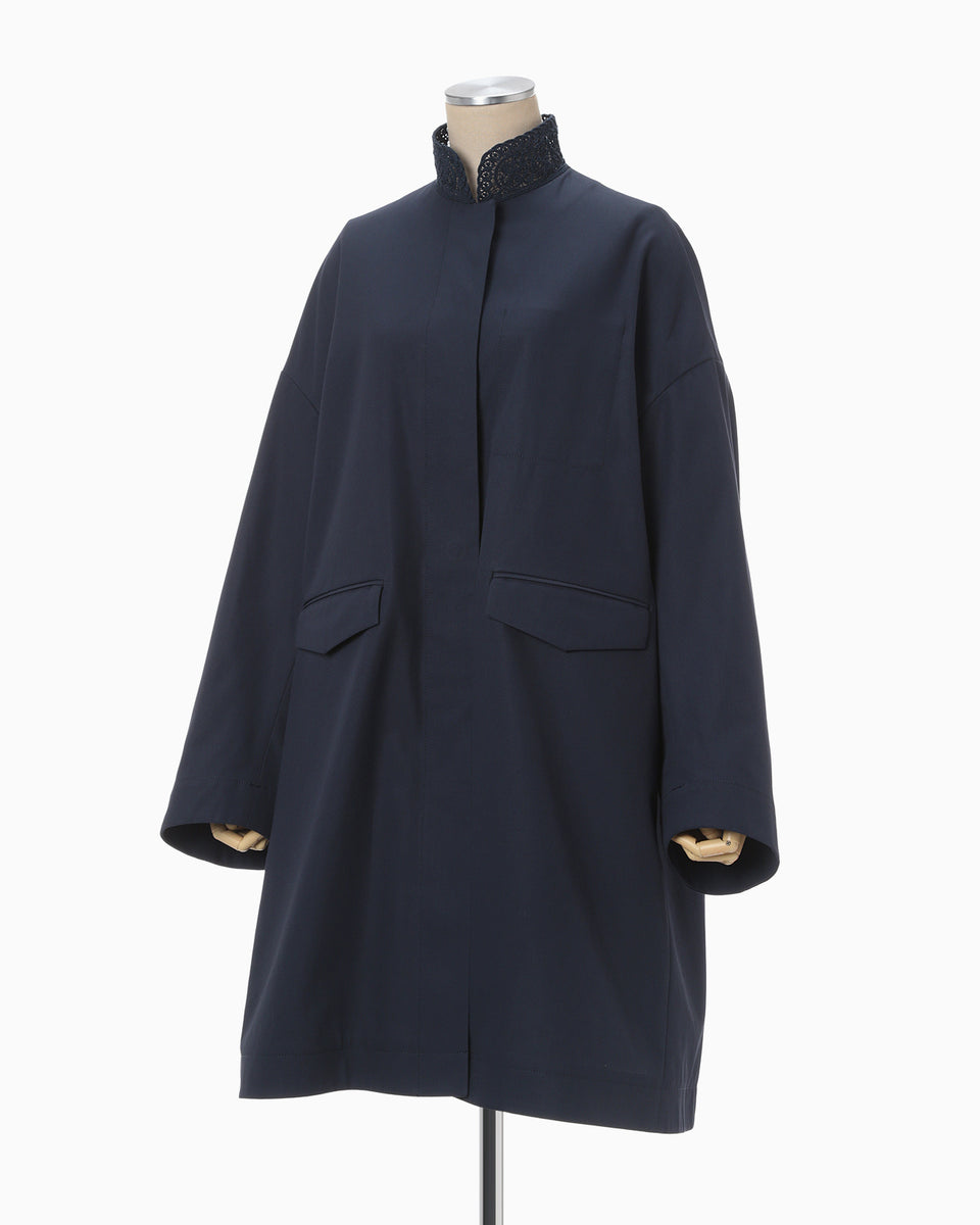 Cording Embroidery Detail Cotton Over Size Coat - navy - Mame ...