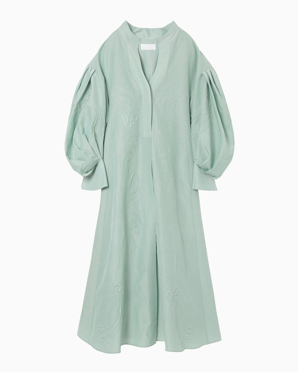 Floral Embossed Cotton Silk Shirt Dress - mint green - Mame Kurogouchi