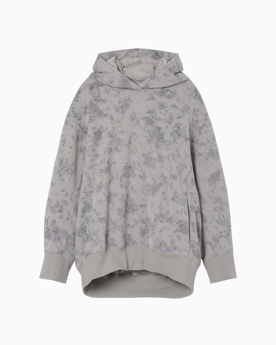 Floral Flock Printed Fleece Lining Hoodie - grey - Mame Kurogouchi