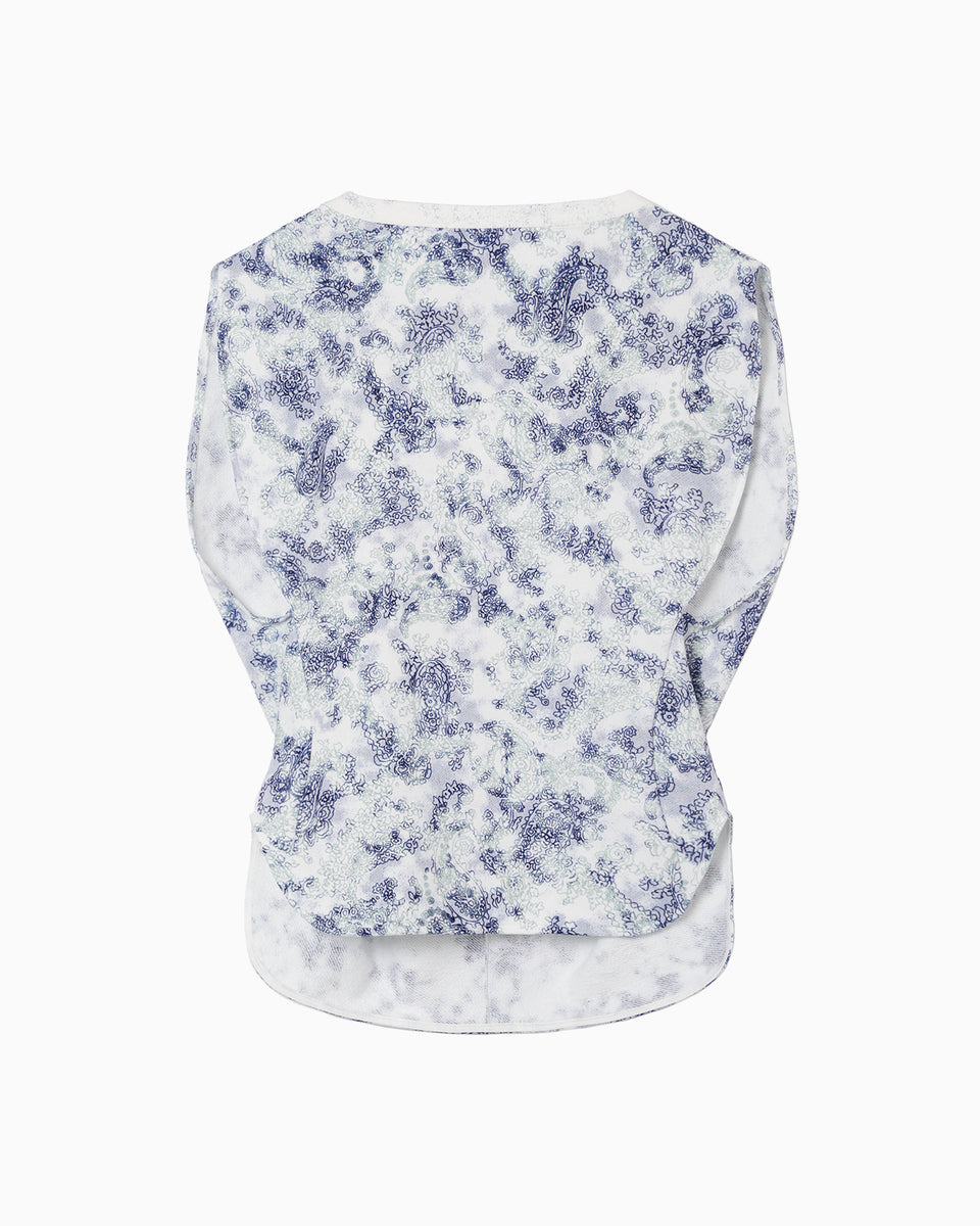 Floral Flock Printed Fleece Lining Sleeveless Top - blue - Mame Kurogouchi