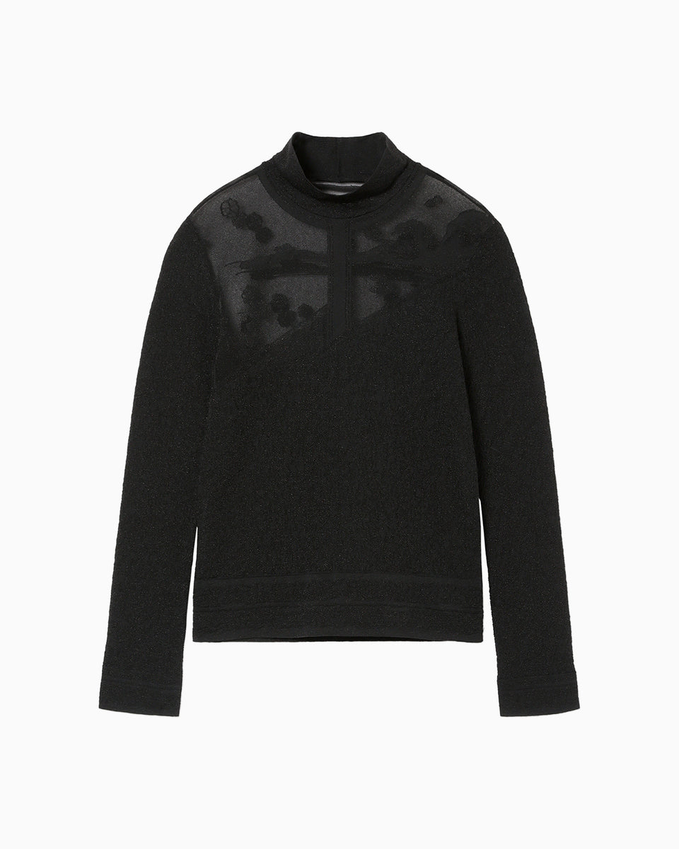 Landscape Graphic Sheer Knitted High Neck Top - black - Mame 