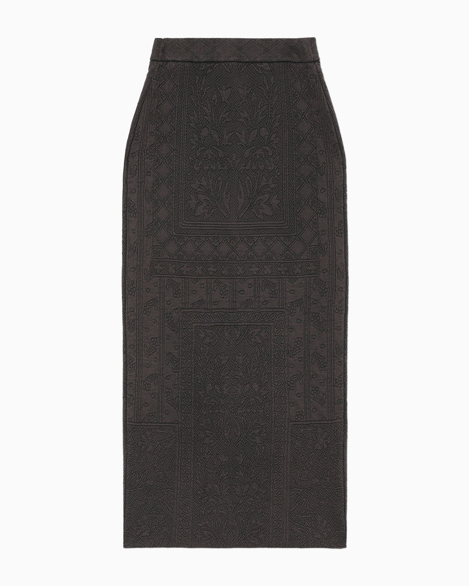 Floral Pattern Jacquard Washed Knitted Skirt - black - Mame Kurogouchi