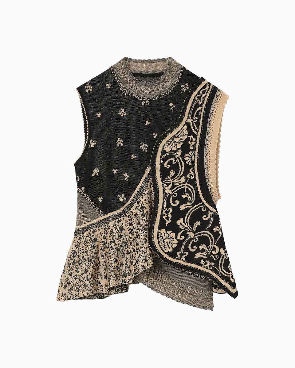 Asymmetric Pattern Knitted Top - black - Mame Kurogouchi