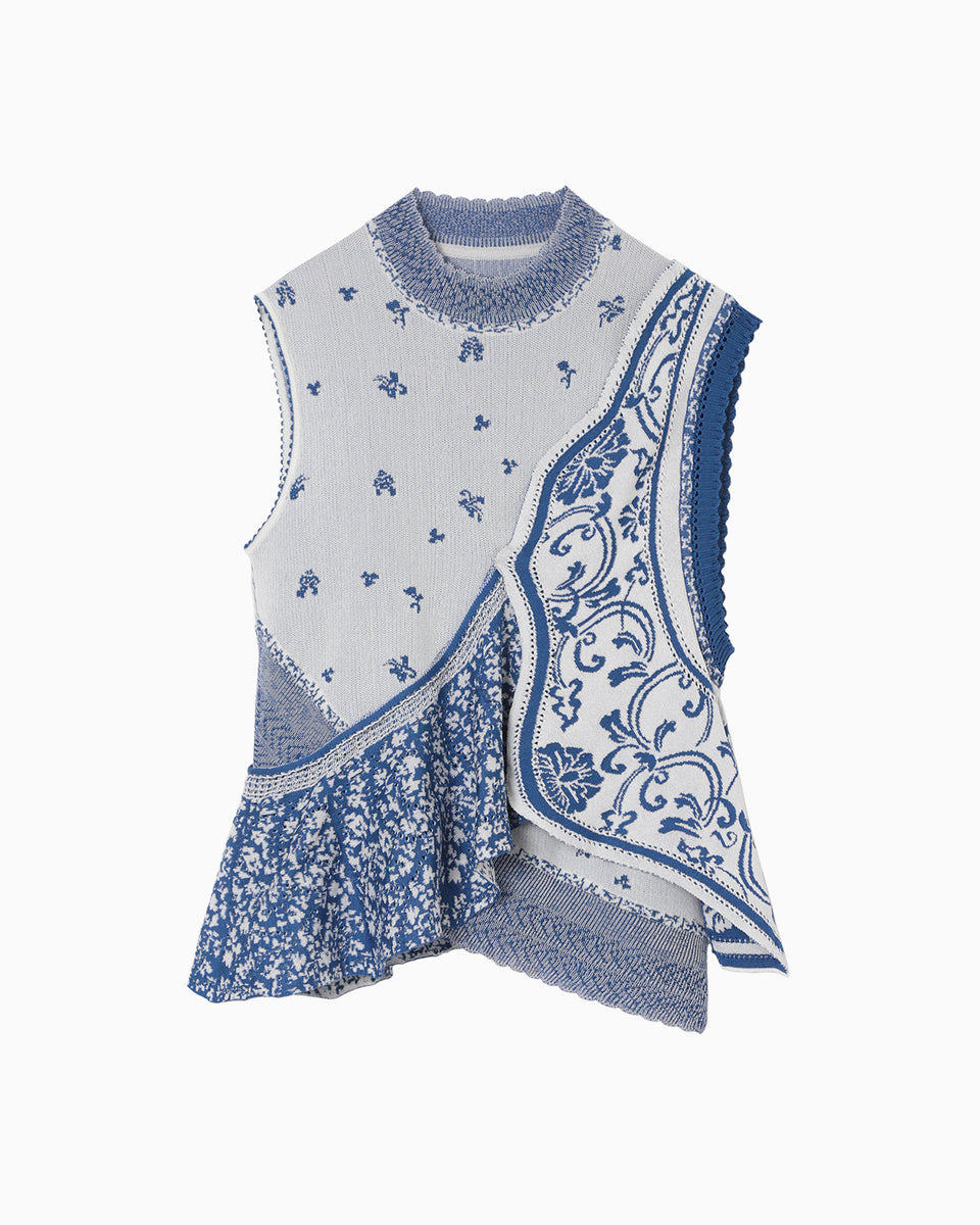 Asymmetric Pattern Knitted Top - blue - Mame Kurogouchi