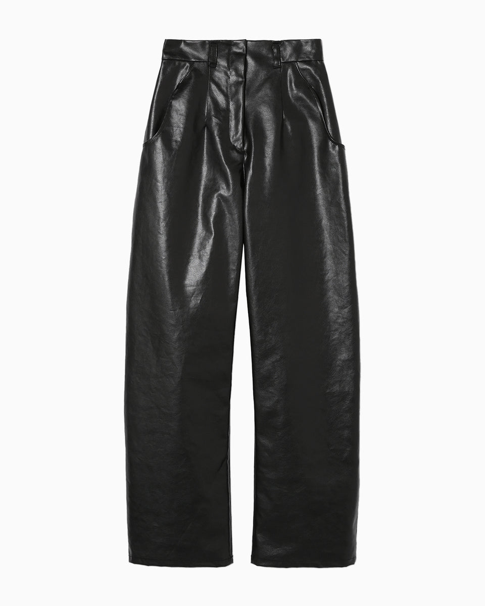 Coated Cotton Gabardine Wide Trousers - black - Mame Kurogouchi