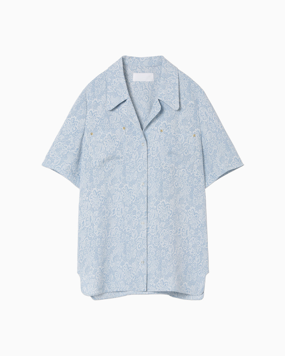 Floral Pattern Acetate Rayon Jacquard Shirt - blue - Mame Kurogouchi