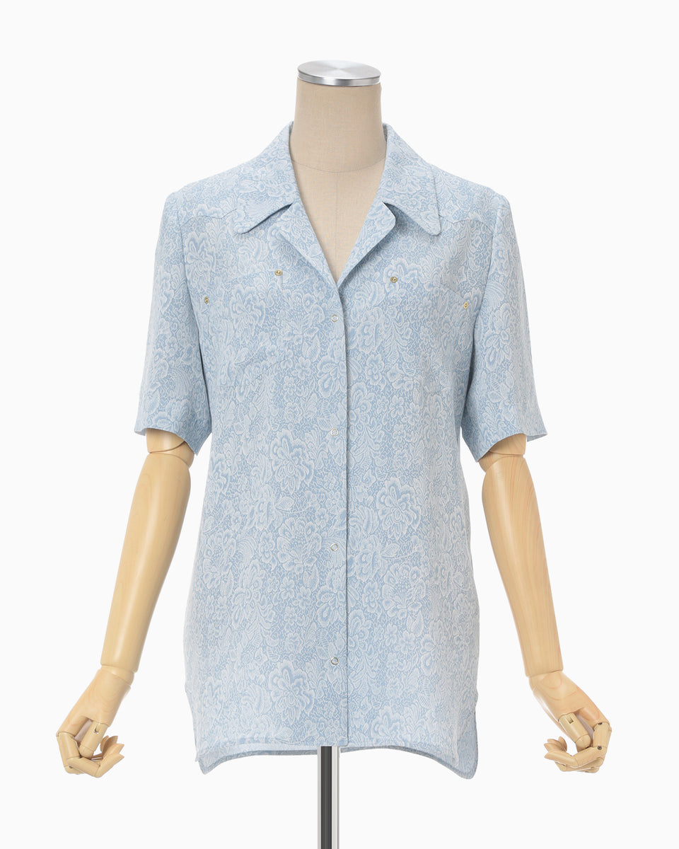 Floral Pattern Acetate Rayon Jacquard Shirt - blue - Mame Kurogouchi