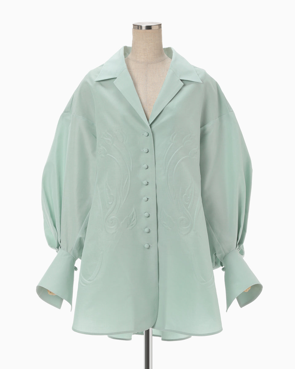 Floral Embossed Oversized Cotton Shirt - mint green - Mame Kurogouchi