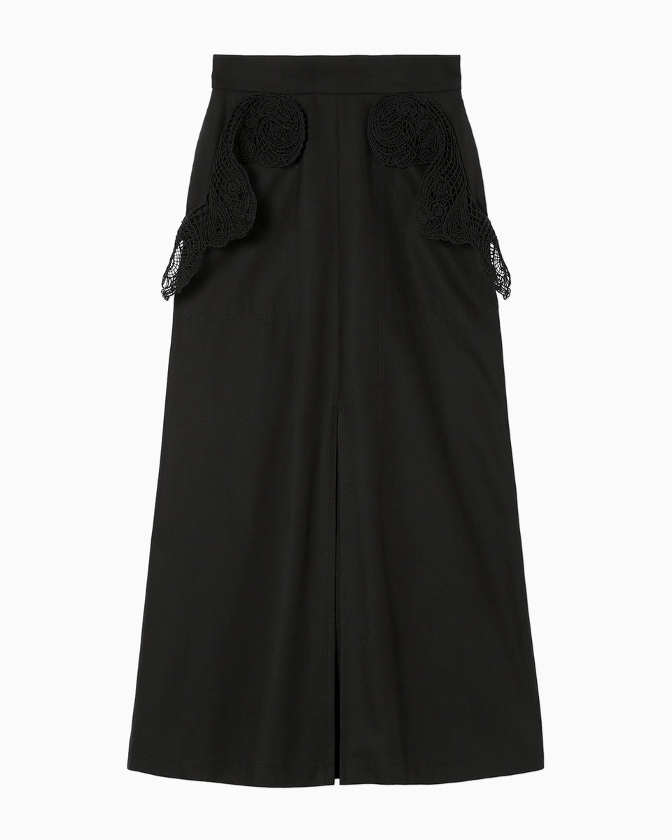 Cording Embroidery Detail Cotton Skirt - black - Mame Kurogouchi