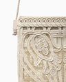 Cording Embroidery Pouch With Leather Strap - beige