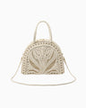 Cording Embroidery Demi Lune Handbag - beige