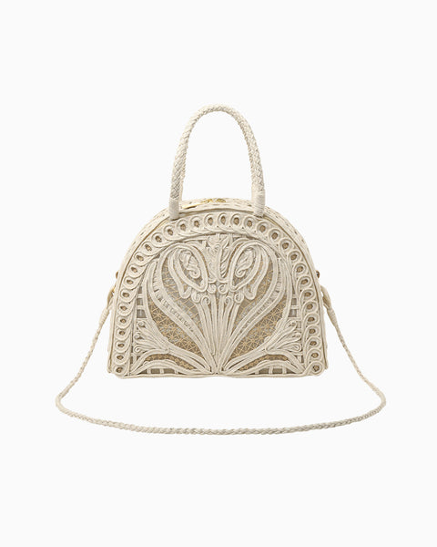 Cording Embroidery Demi Lune Handbag - beige