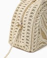 Cording Embroidery Demi Lune Handbag - beige