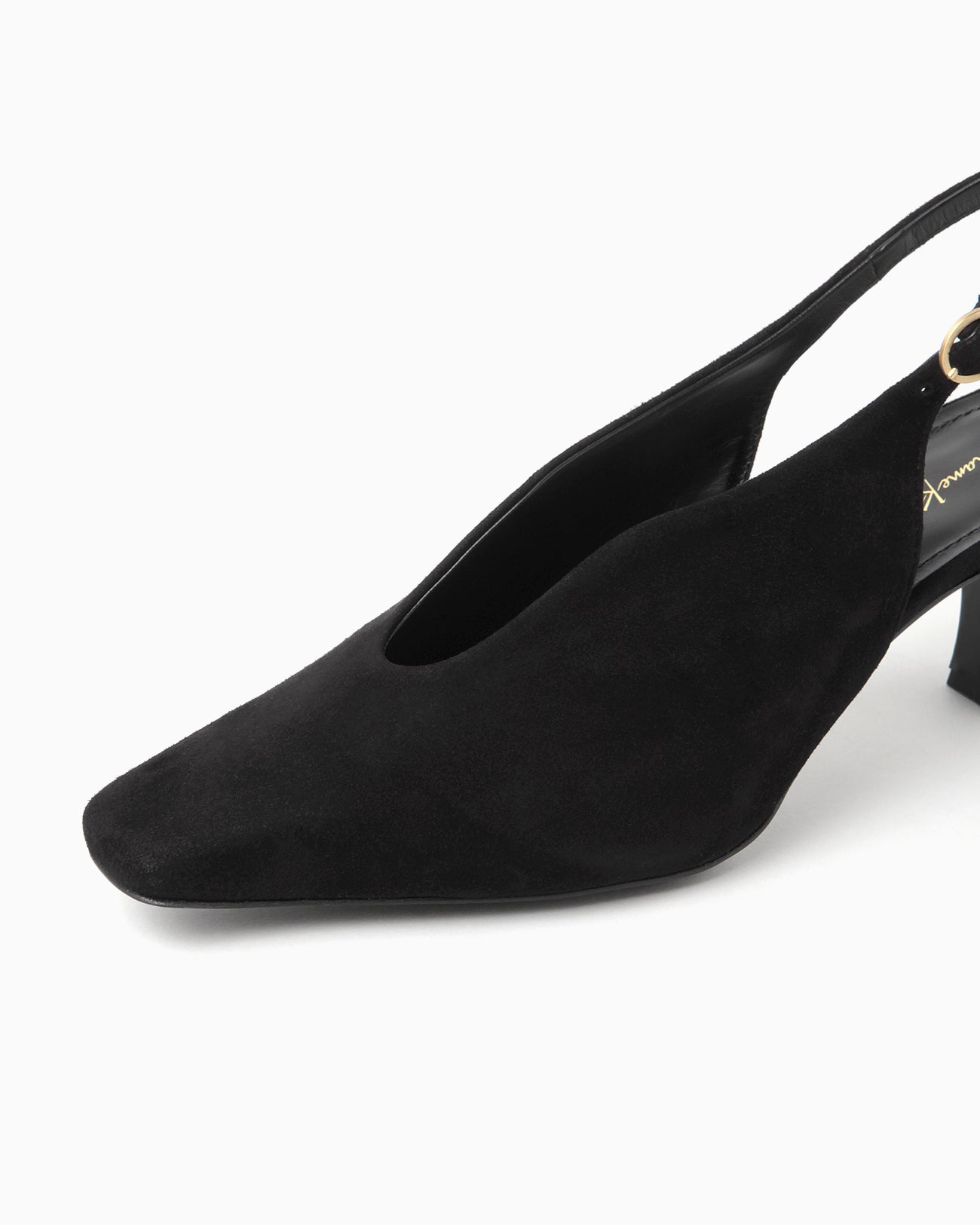 Curved Line Sling Back Suede Heels - black