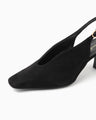 Curved Line Sling Back Suede Heels - black