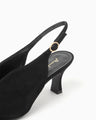 Curved Line Sling Back Suede Heels - black