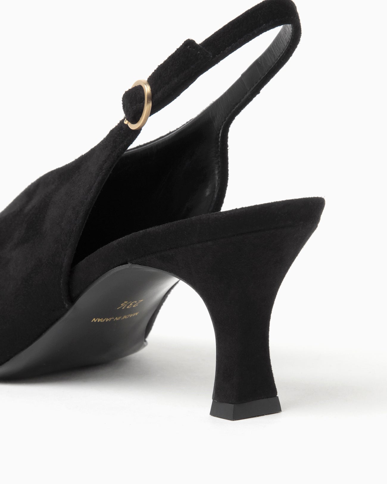 Curved Line Sling Back Suede Heels - black