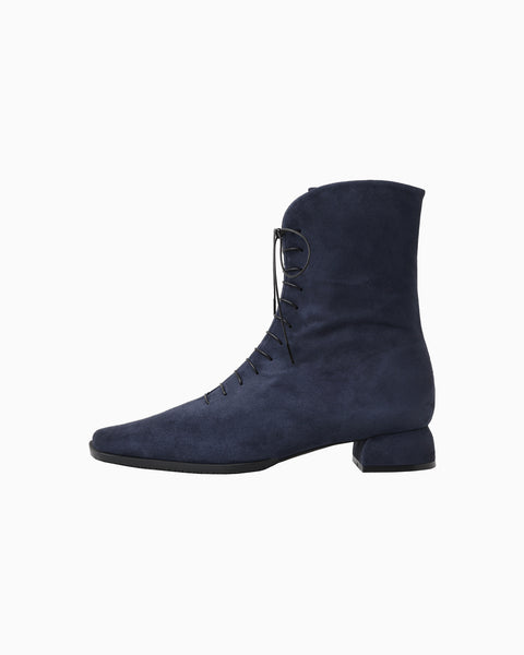 Lace Up Suede Boots - navy